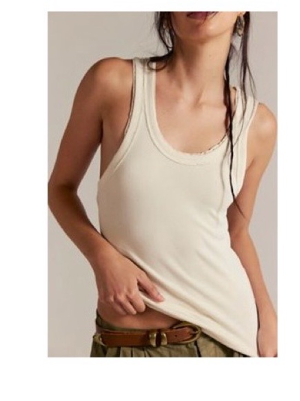 We The Free Cream Ribbed Scoop Tank